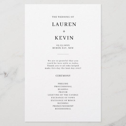Minimalistisch Simple Wedding Ceremony-programma (Voorkant)