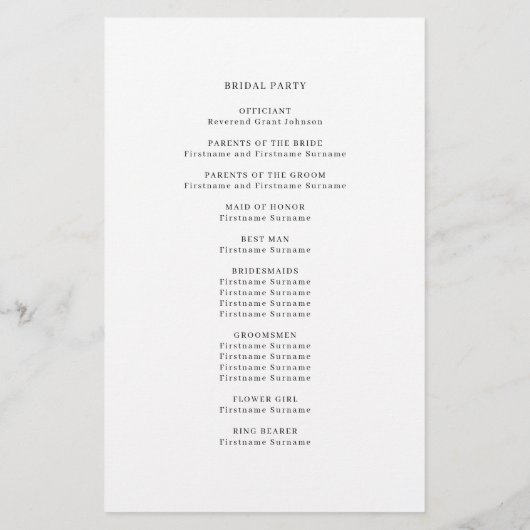 Minimalistisch Simple Wedding Ceremony-programma (Achterkant)