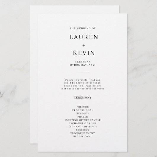 Minimalistisch Simple Wedding Ceremony-programma (Voorkant / Achterkant)