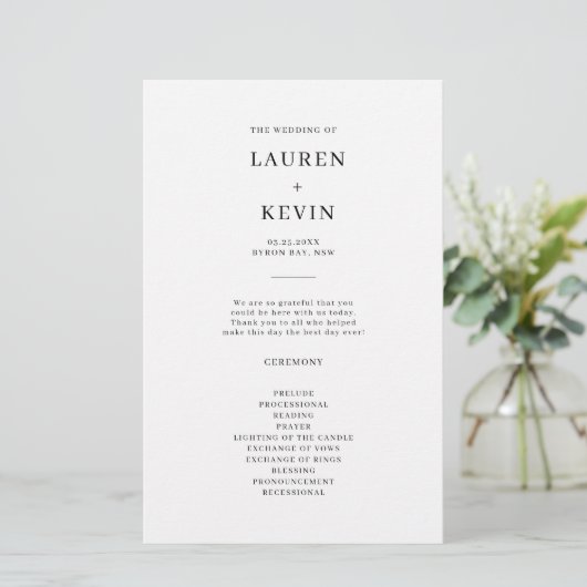 Minimalistisch Simple Wedding Ceremony-programma (Staand voorkant)