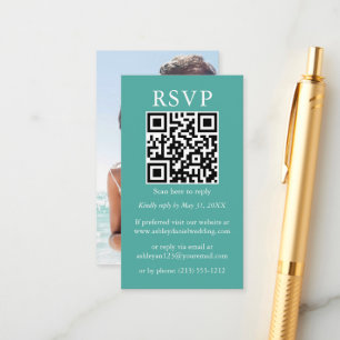 Minimalistisch Simple Wedding QR-foto Blauwgroen R Informatiekaartje