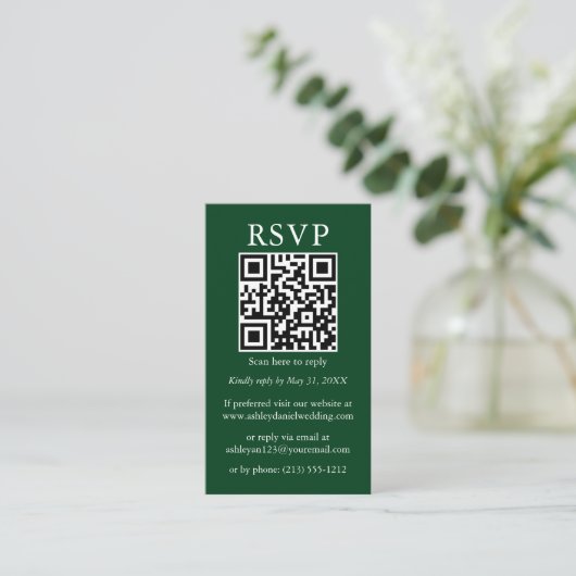 Minimalistisch Simple Wedding QR Foto Green RSVP Informatiekaartje (Staand voorkant)