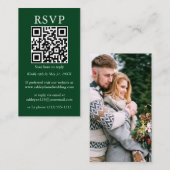 Minimalistisch Simple Wedding QR Foto Green RSVP Informatiekaartje (Voorkant / Achterkant)