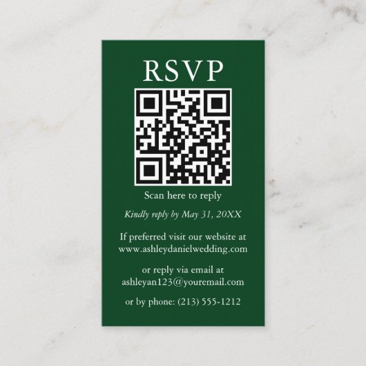 Minimalistisch Simple Wedding QR Foto Green RSVP Informatiekaartje (Voorkant)