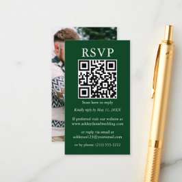 Minimalistisch Simple Wedding QR Foto Green RSVP Informatiekaartje