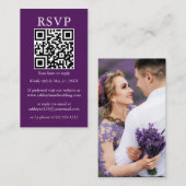 Minimalistisch Simple Wedding QR-foto Paars RSVP Informatiekaartje (Voorkant / Achterkant)