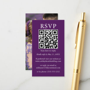 Minimalistisch Simple Wedding QR-foto Paars RSVP Informatiekaartje