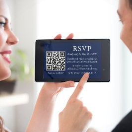 Minimalistisch Simple WeduwBlue QR RSVP Kaart