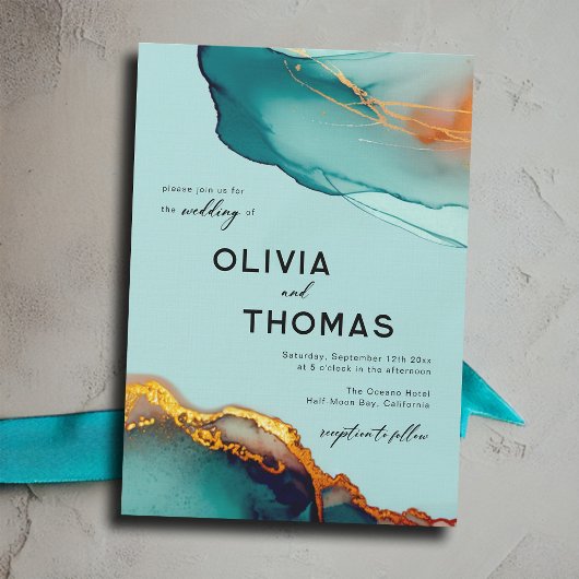 Minimalistisch Sinaasappel Blauwgroen Modern Scrip Kaart