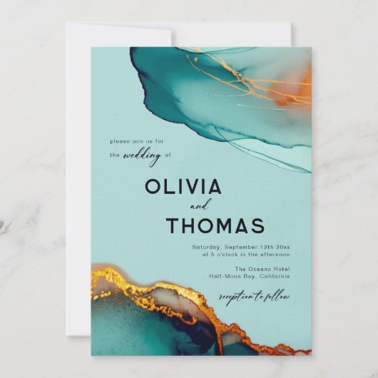 Minimalistisch Sinaasappel Blauwgroen Modern Scrip Kaart (Voorkant)