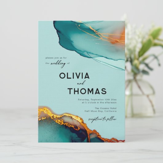 Minimalistisch Sinaasappel Blauwgroen Modern Scrip Kaart (Staand voorkant)