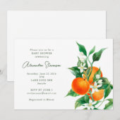 Minimalistisch Sinaasappel botanisch Baby shower Kaart (Voorkant / Achterkant)