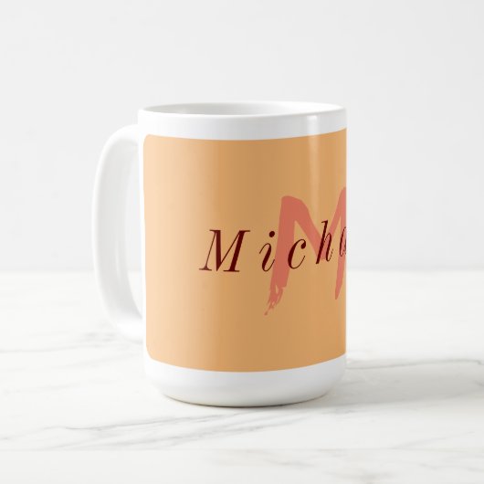 Minimalistisch Sinaasappel en donkerrood Initiaal Koffiemok (Voorkant links)