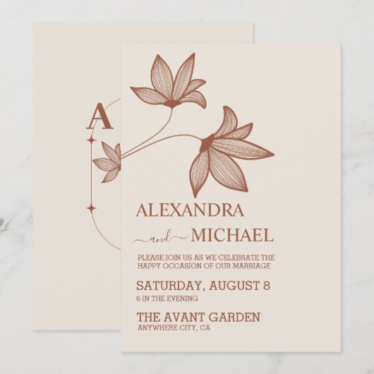 Minimalistisch Sinaasappel teracotta bruiloft door Kaart (Voorkant / Achterkant)