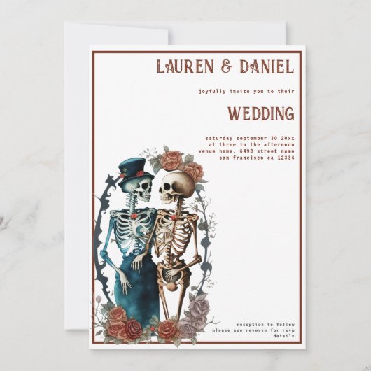 Minimalistisch skelet paar bruiloft uitnodiging (Voorkant)