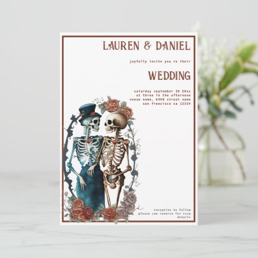 Minimalistisch skelet paar bruiloft uitnodiging (Staand voorkant)