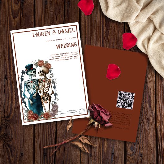 Minimalistisch skelet paar bruiloft uitnodiging