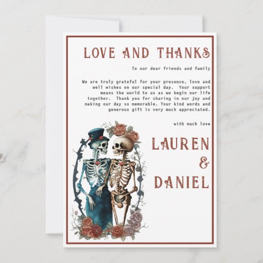 Minimalistisch skelet paar dank u kaart (Voorkant)