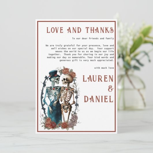 Minimalistisch skelet paar dank u kaart (Staand voorkant)