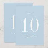 Minimalistisch Sky Blue Bruiloft Tafel Nummer Kaar Kaart (Voorkant / Achterkant)