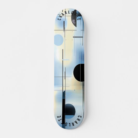 Minimalistisch Sky Blue en zwart geometrisch skate Persoonlijk Skateboard (Voorkant)