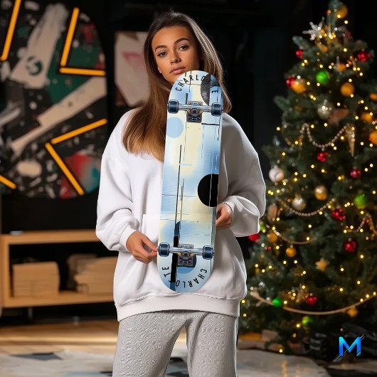 Minimalistisch Sky Blue en zwart geometrisch skate Persoonlijk Skateboard