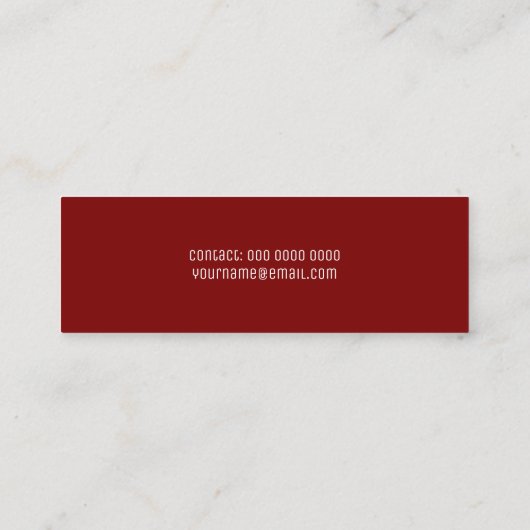 Minimalistisch slank donkerrood mini visitekaartje (Achterkant)