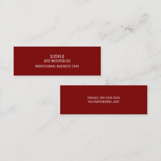 Minimalistisch slank donkerrood mini visitekaartje (Voorkant / Achterkant)