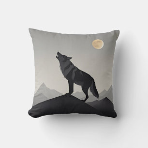 Minimalistisch Slank wolf silhouet huilen Kussen