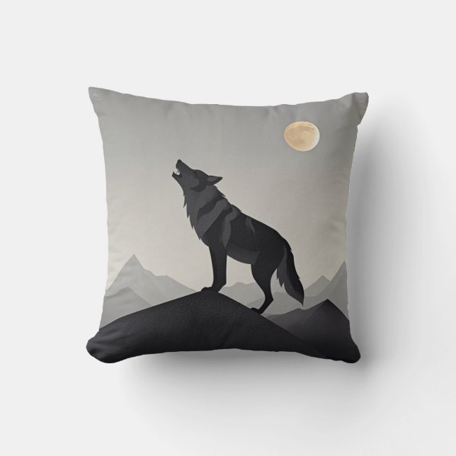Minimalistisch Slank wolf silhouet huilen Kussen (Voorkant)