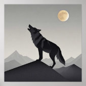 Minimalistisch Slank wolf silhouet huilen Poster (Voorkant)