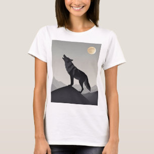 Minimalistisch Slank wolf silhouet huilen T-shirt