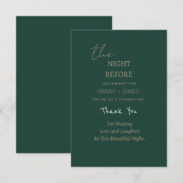 Minimalistisch smaragdgroen de nacht voor de bruil bedankkaart