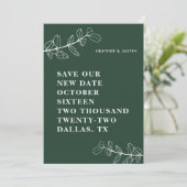 Minimalistisch smaragdgroen groen sparen de datum kaart (Staand voorkant)