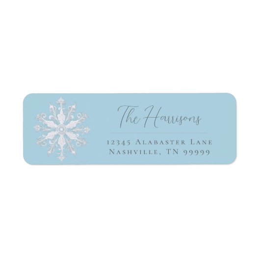Minimalistisch Snowflake trouwadres | ijsblauw Etiket (Voorkant)