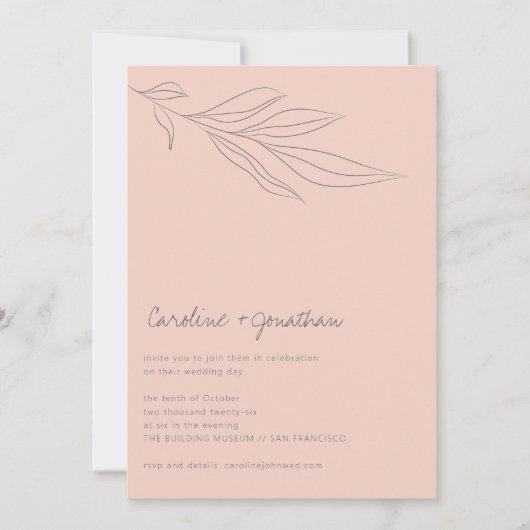 Minimalistisch Soft Pink Boho Botanical Line Weddi Kaart (Voorkant)