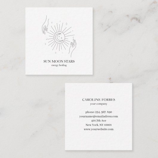 Minimalistisch Sonne Mond Sterne Visitenkarte Vierkante Visitekaartje (Voorkant / Achterkant)