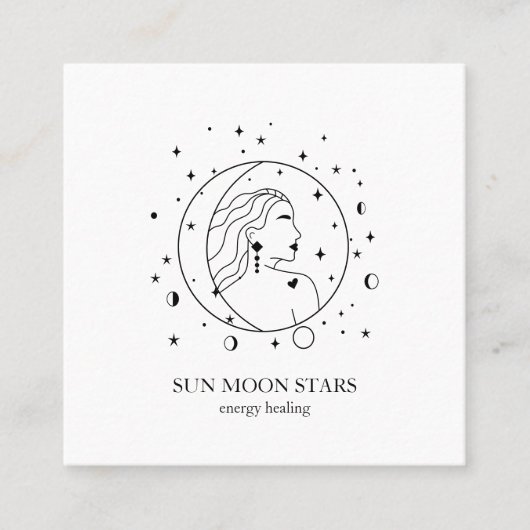 Minimalistisch Sonne Mond Sterne  Visitenkarte Vierkante Visitekaartje (Voorkant)