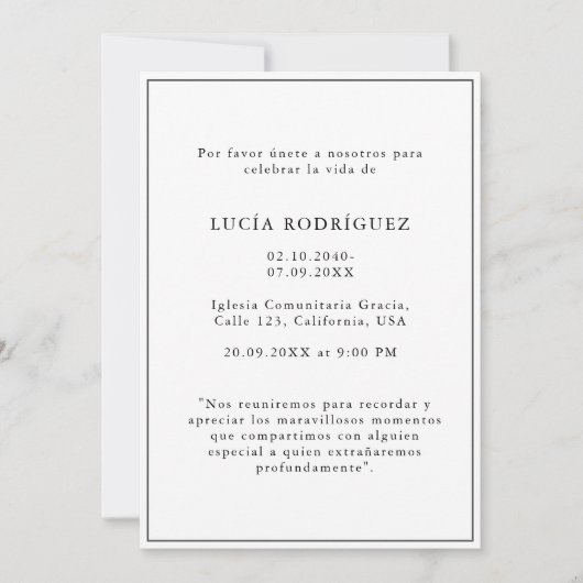 Minimalistisch Spaans begrafenismonument Kaart (Voorkant)