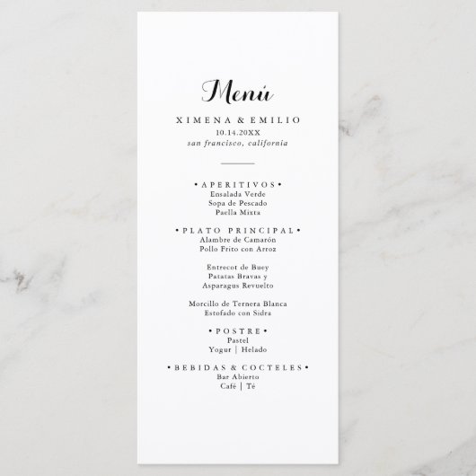 Minimalistisch Spaans diner Menu (Voorkant)