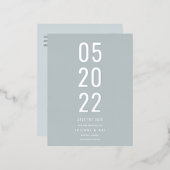 Minimalistisch sparen de Datum Blauw Folie Uitnodiging Briefkaart (Voorkant / Achterkant)