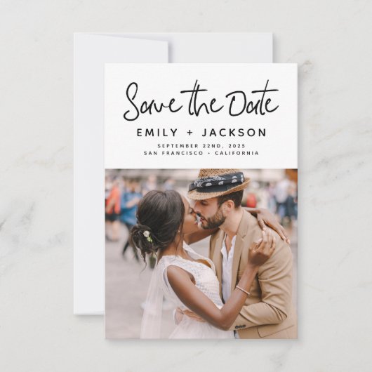 Minimalistisch sparen de Datum Handgeschreven Foto Save The Date (Voorkant)