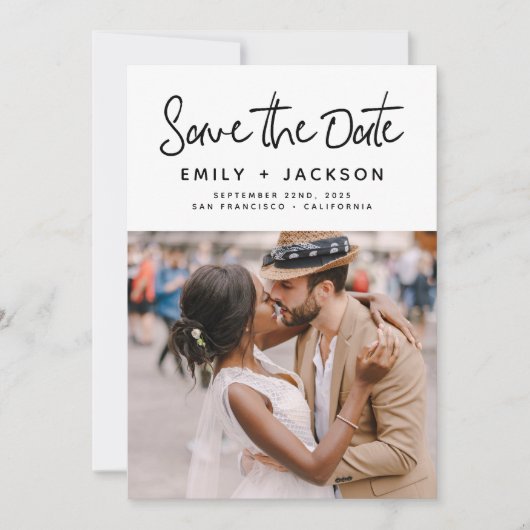 Minimalistisch sparen de Datum Handgeschreven Foto Save The Date (Voorkant)