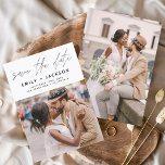 Minimalistisch sparen de Datum Handgeschreven Foto Save The Date<br><div class="desc">Moderne en elegante handgeschreven de Foto van het Manuscript sparen de Kaart van de Weddenschap van de Datum. Sparen de datumuitnodigkaart omvat een chic en stijlvolle typografie met een eenvoudig en minimalistisch ontwerp op een witte achtergrond die u uw aangepast afbeelding van de de fotografie van het verloving kunt toevoegen...</div>