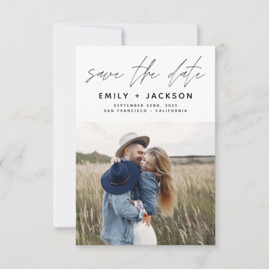 Minimalistisch sparen de Datum Handgeschreven Foto Save The Date (Voorkant)