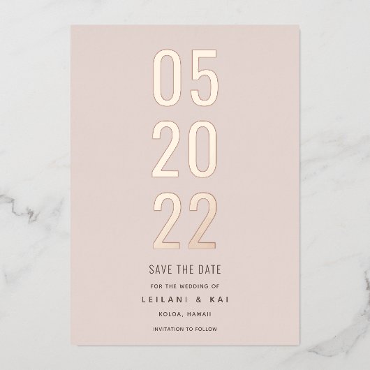 Minimalistisch sparen de Datum Stusty Roze Folie Uitnodiging (Voorkant)