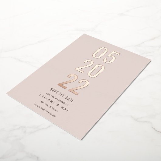 Minimalistisch sparen de Datum Stusty Roze Folie Uitnodiging (Gedraaid)