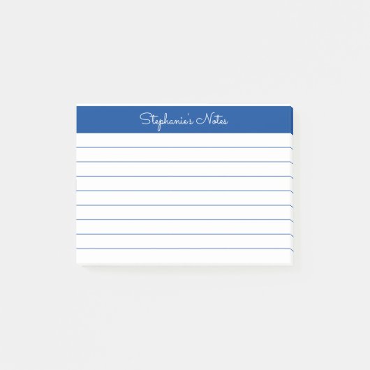 Minimalistisch speciaal uitgelijnd blauw elegant post-it® notes (Voorkant)