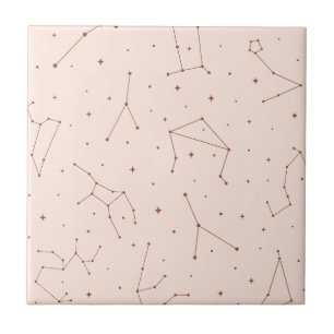 Minimalistisch sterrenbeeldpatroon in roze en brui tegeltje