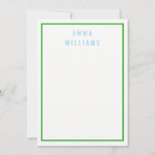 Minimalistisch stijlvol blauw en groen randmonogra notitiekaartje (Voorkant)